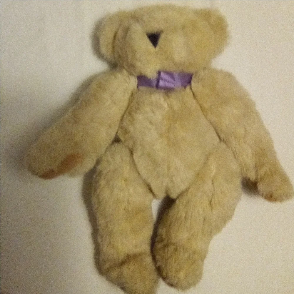 Vermont Teddy Bear Co.Classic Jointed Teddy‎ Bear Plush Purple Ribbon Handmade